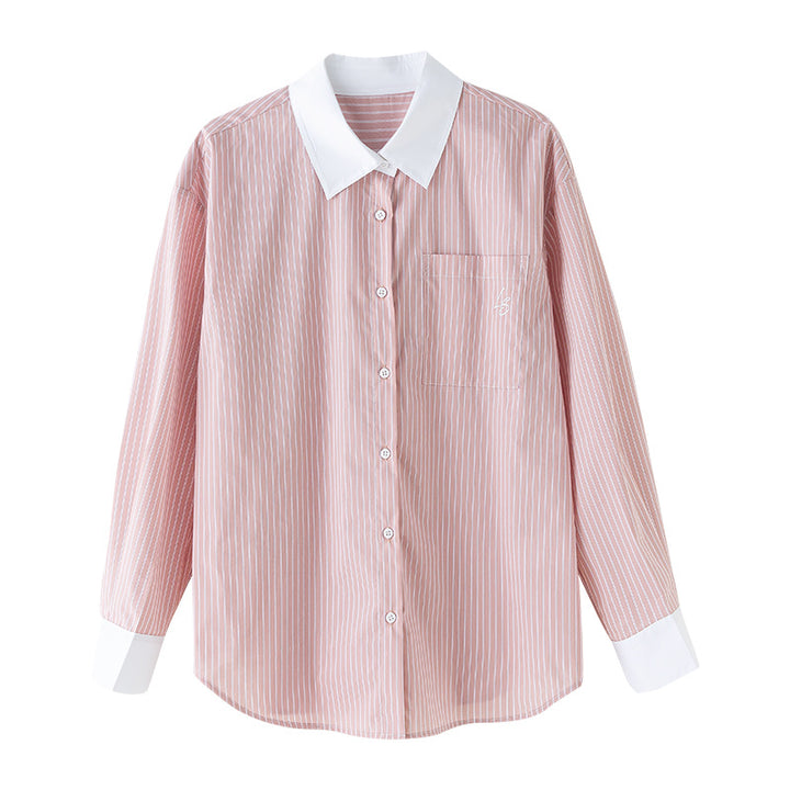Dame Klassisk Bluse med moderne stribet mønster og krave Stilla