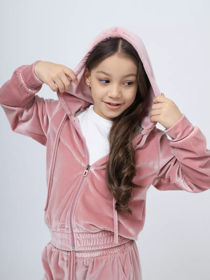 Kvinders Velour Sweat Suit med Hætte og Elastisk Livlinje Skovae