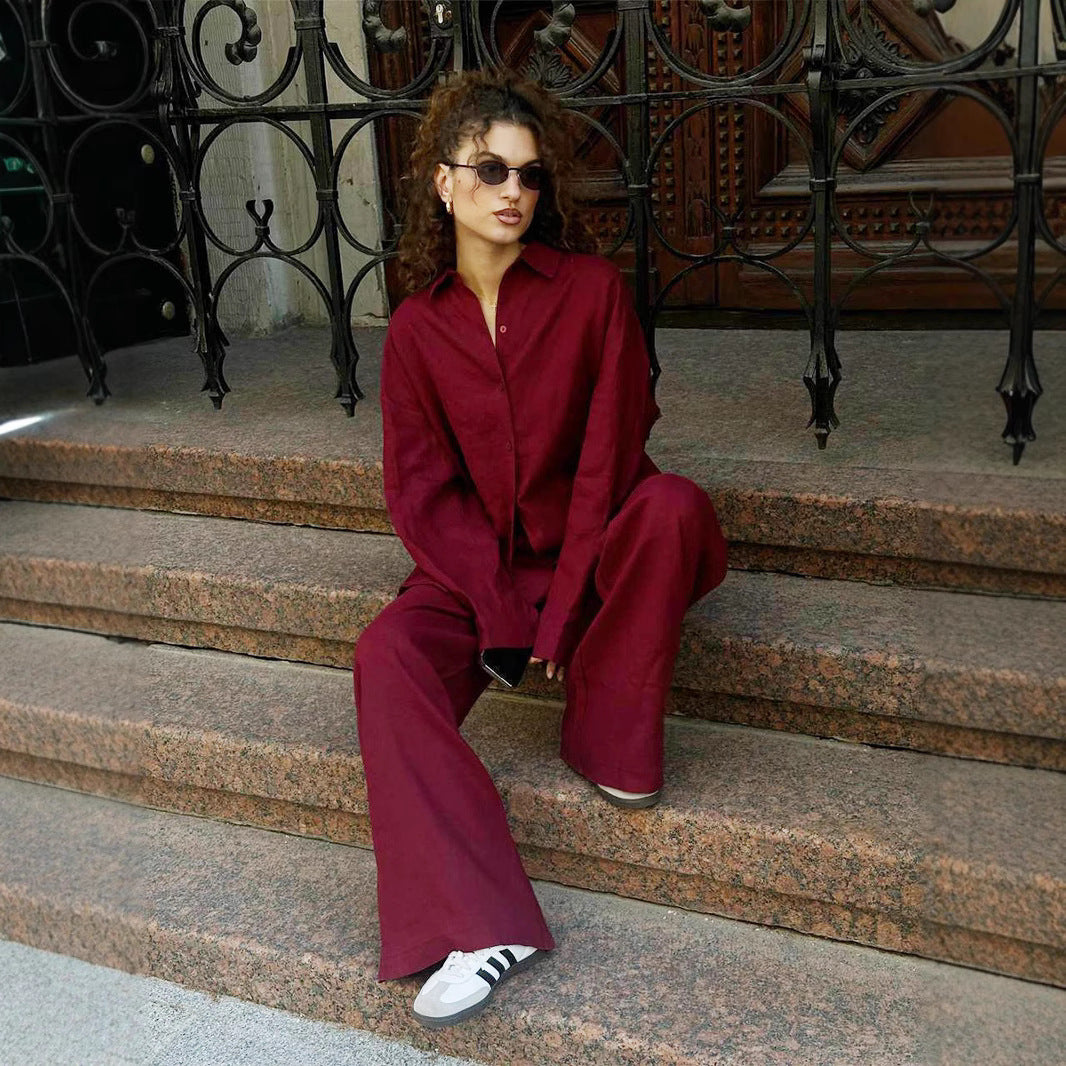 Dame løs linned jumpsuit sæt med afslappet chic Stilla