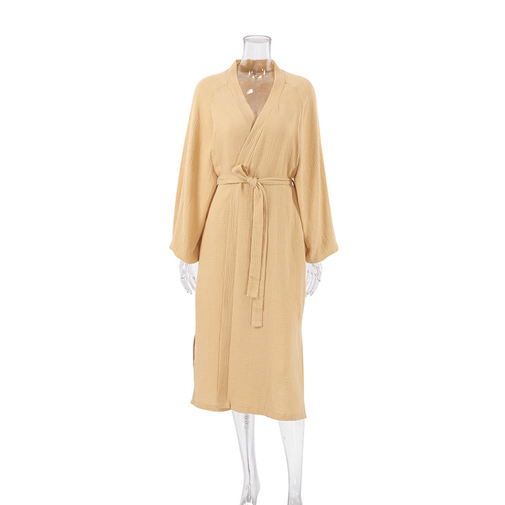 Dame elegant V-hals Kimono-morgenkåbe med taljebælte og vidt skårne ærmer Stilla