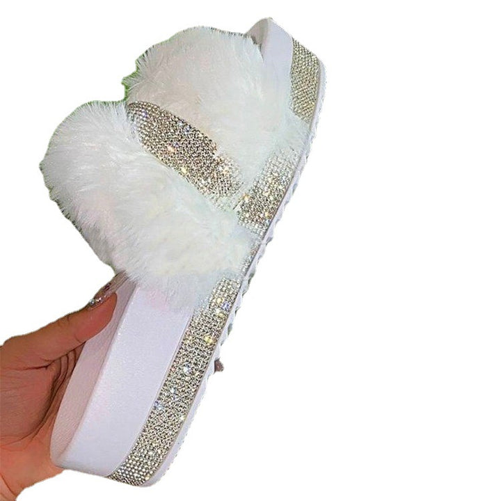 Dame Fuzzy Remsandaler med Glitteraccentuer Stilla