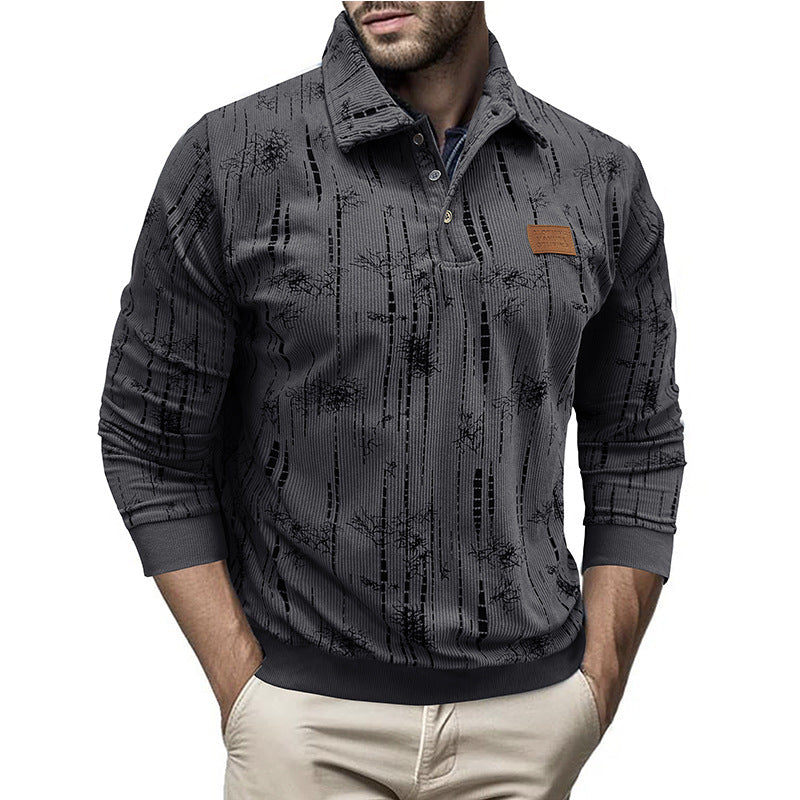 Stilla | Casual fit ribbed knit button collar patterned