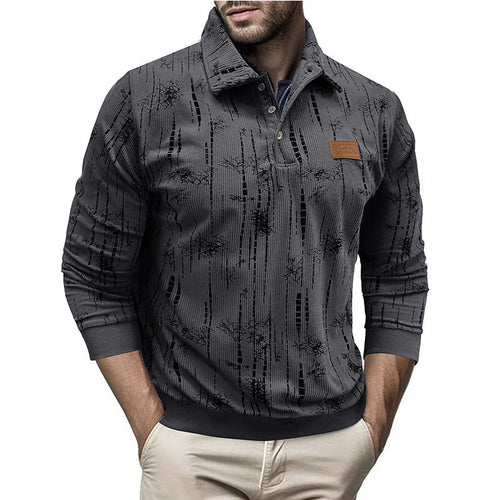 Stilla | Casual fit ribbed knit button collar patterned