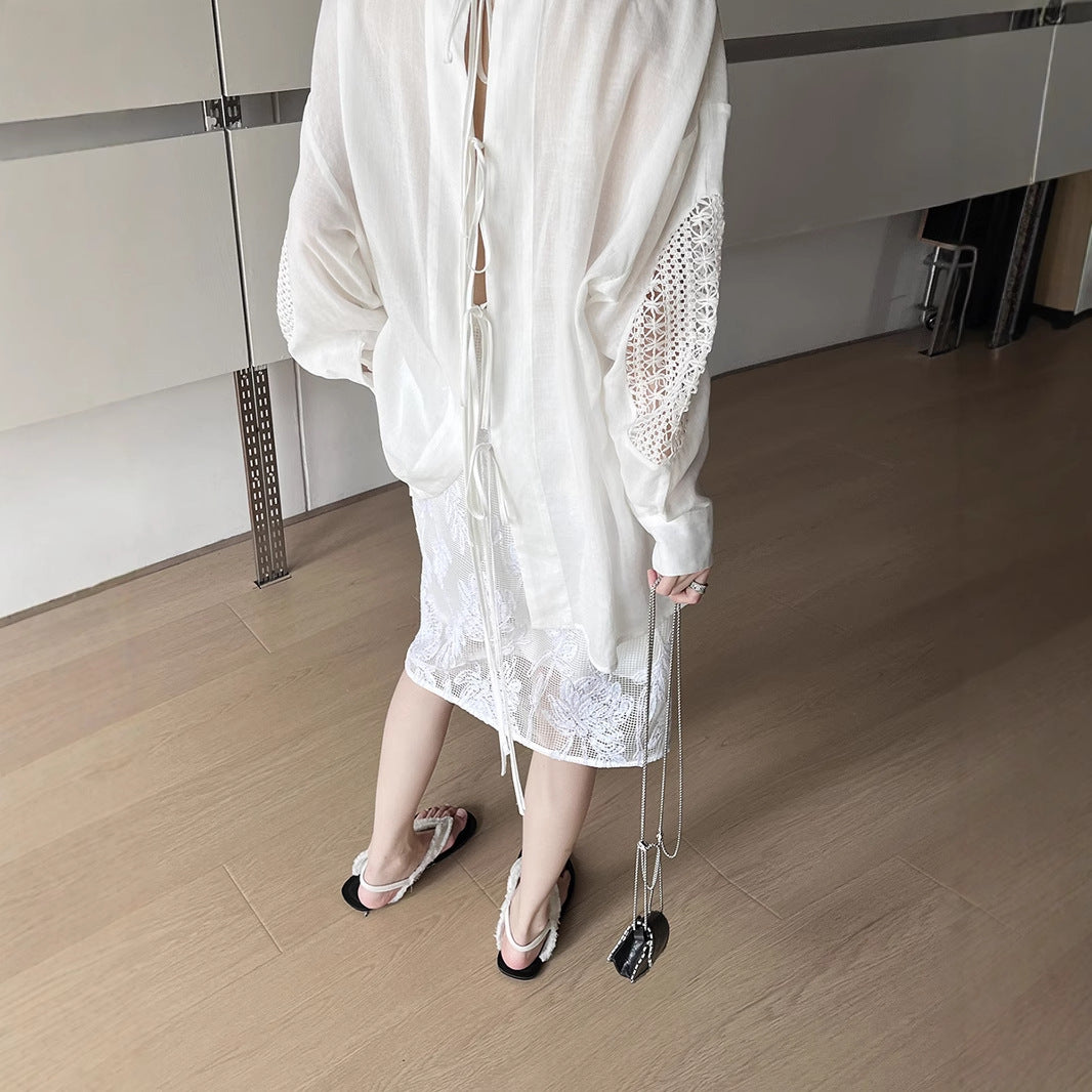 Dame elegant top med fine broderier og løse ærmer Stilla