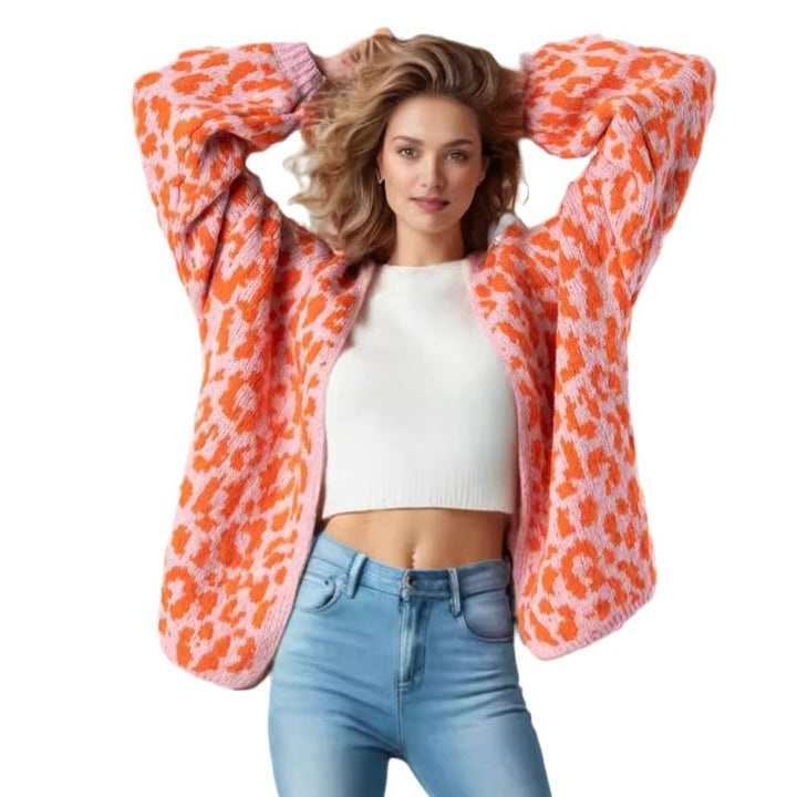 Kvinder Oversized Cardigan med Trendy Leopardprint og Voluminøse Ærmer Stilla
