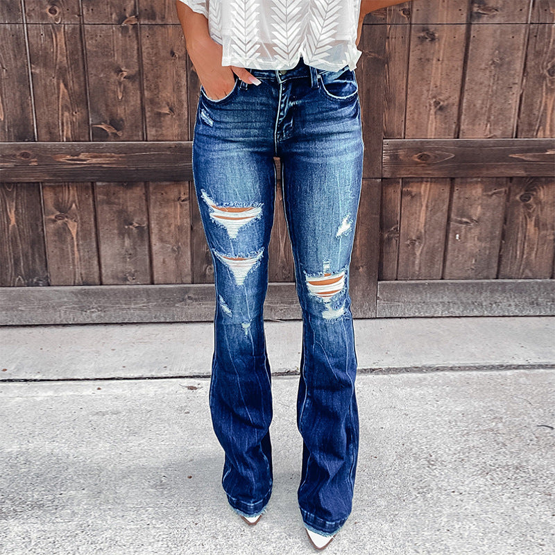 Dame Flared Jeans med modige Ripped-detaljer og afslappet snit Stilla