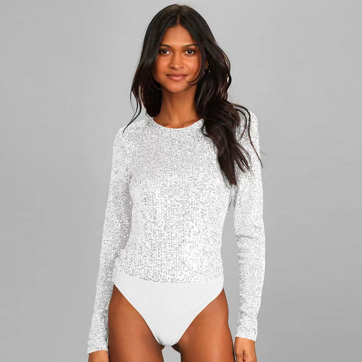 Kvinderne Glitrende Bodysuit med Lange Ærmer og Skinnende Topmateriale Skovae