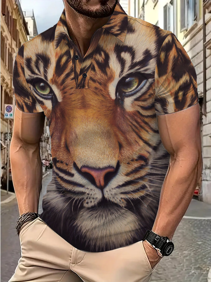 Herrer T-shirt med kreativt dyremotiv og innovativ trykteknik Stilla