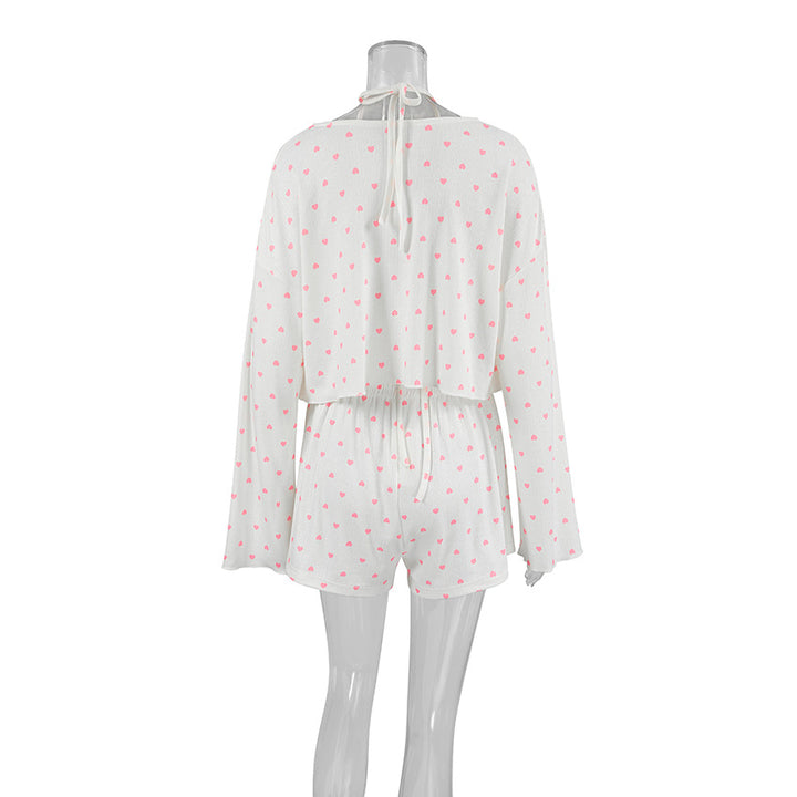 Dame Pyjama sæt med hjerteformet mønster og afslappet kimono overdel Stilla