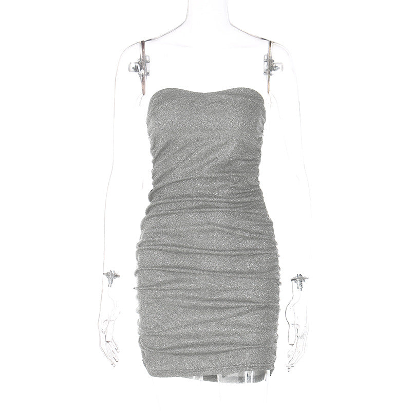 Dame figursyet Minikjole med raffineret draperingseffekt og skinnende finish Stilla