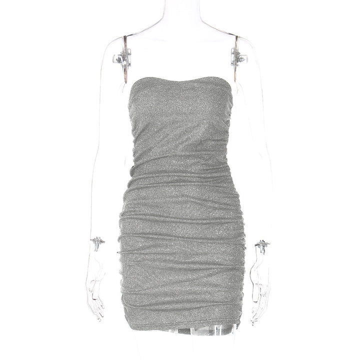 Dame figursyet Minikjole med raffineret draperingseffekt og skinnende finish Stilla