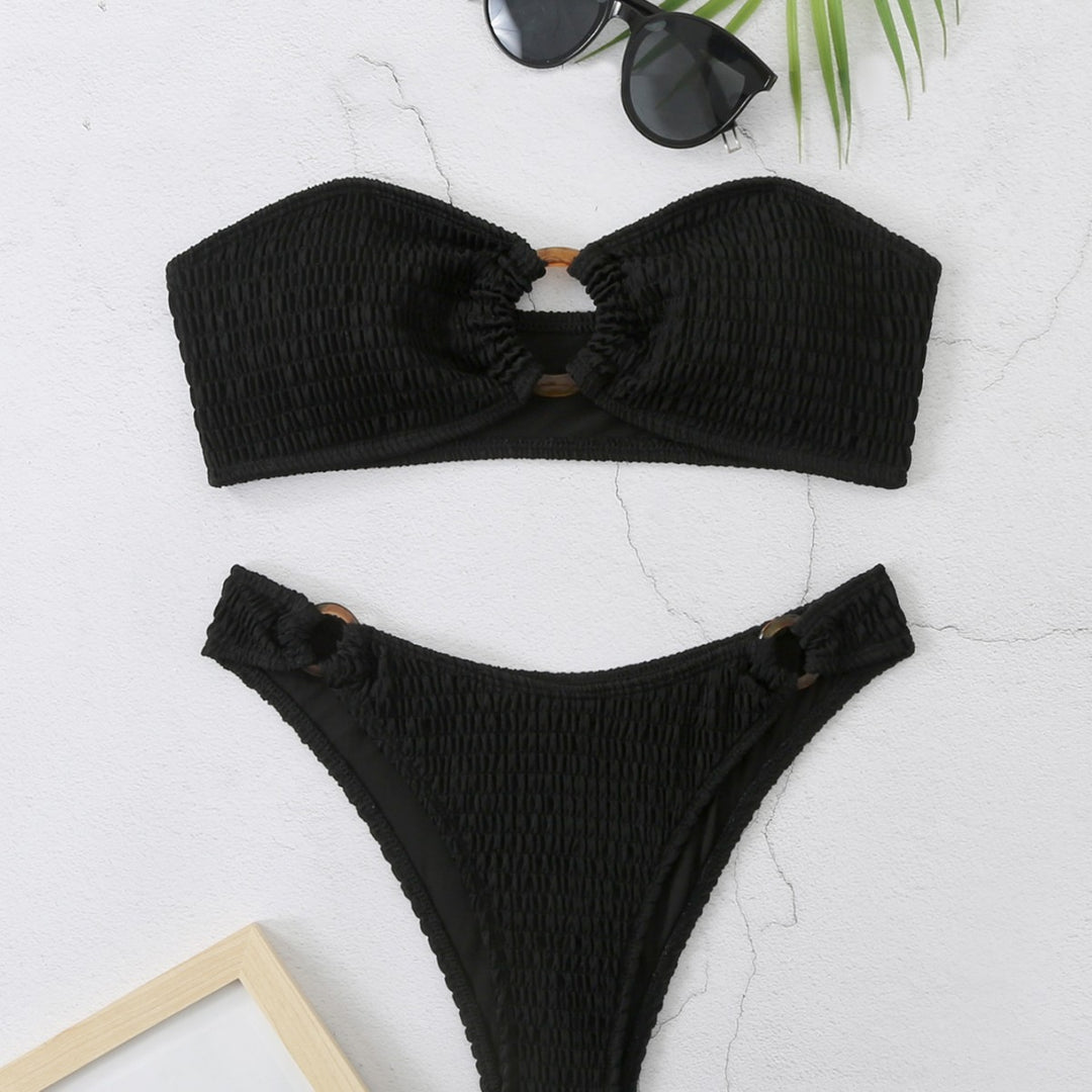 Dame bikini-sæt med struktureret bustier-top og højskårne bunddele Skovae