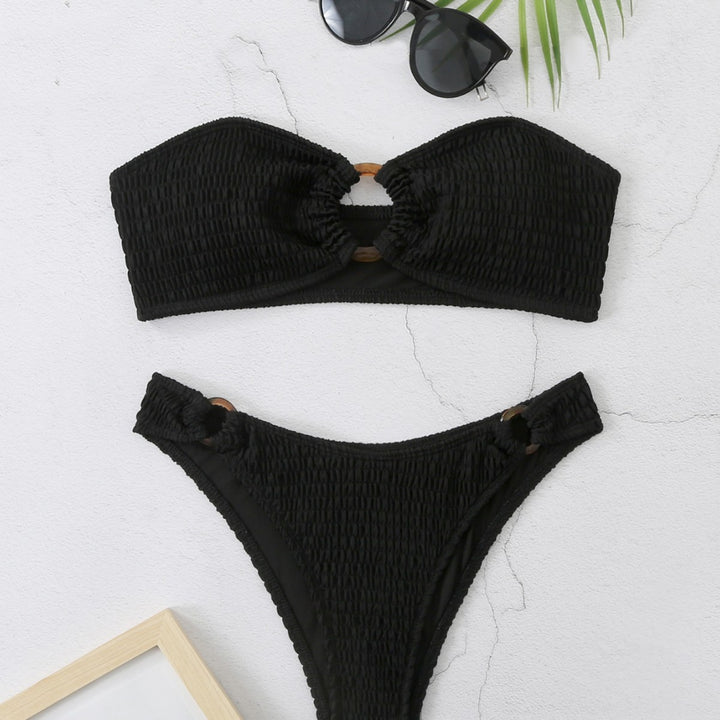 Dame bikini-sæt med struktureret bustier-top og højskårne bunddele Skovae