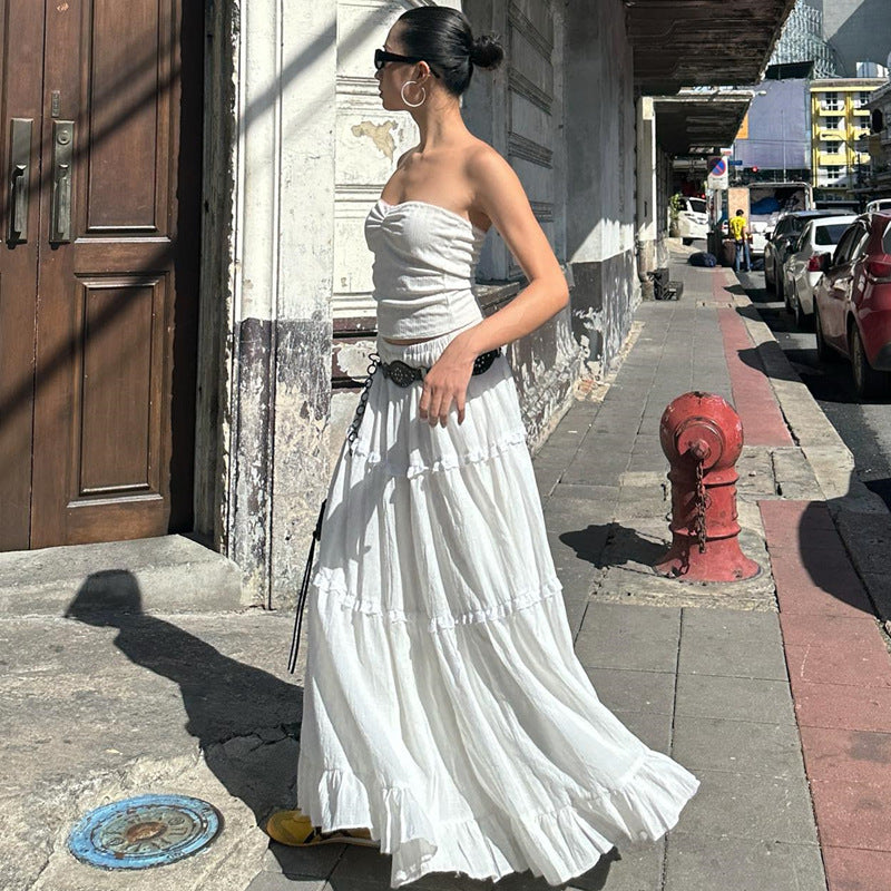 Dame Bandeau-top med raffineret flæse-design Stilla
