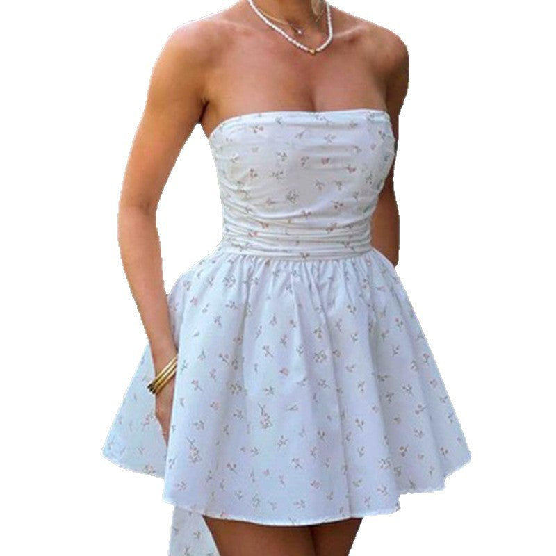 Damer Charmerende Off-Shoulder Sommerkjole med Blomsterdesign og Rynket Nederdel Skovae