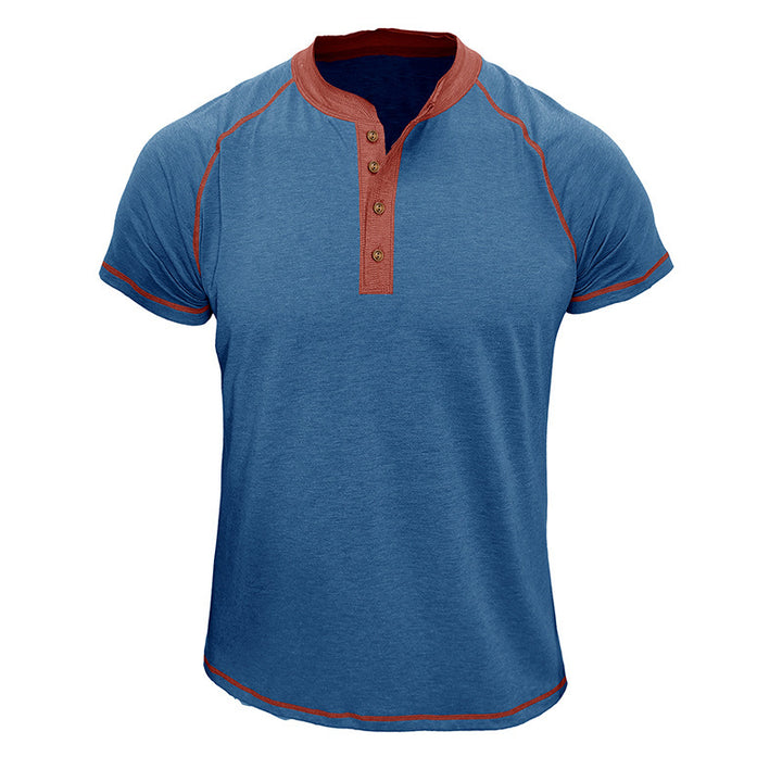 Herre Henley-shirt med kontrasterende sømme og knaplukning Stilla