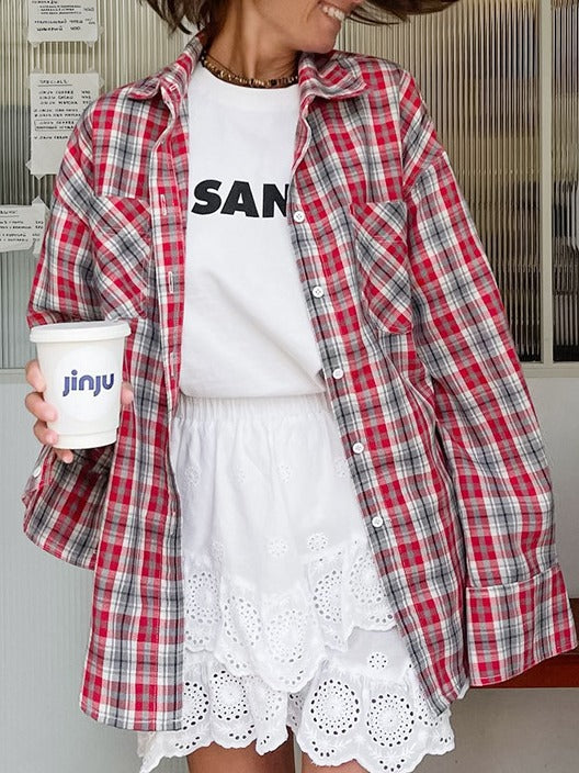 Dame afslappet ternet skjorte med behagelig oversized pasform Stilla