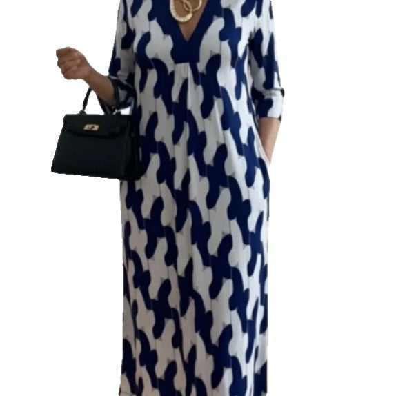 Kvindernes casual maxi kjole med elegant V-hals og praktiske sidelommer Stilla