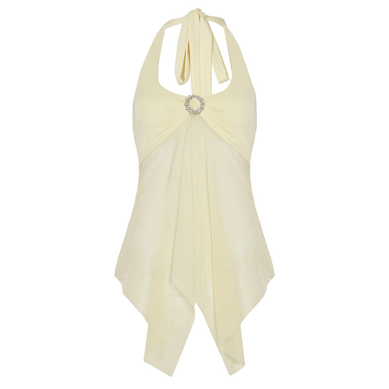 Damen elegantes Haltertop mit dekorativem Ringdetail Skovae