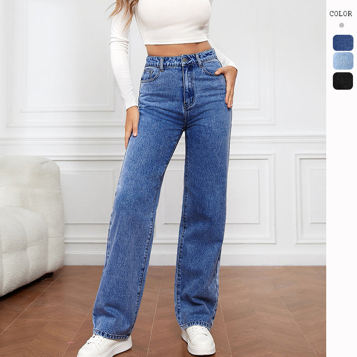 Kvinder Bred Skåret Høj Talje Jeans med Casual Look og Klassiske Lommer Stilla