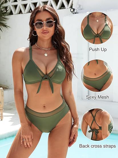 Dame Push-Up-Bikini-Top med sexet mesh og rygkors-stropper Skovae