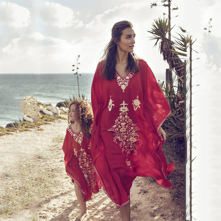 Dame Strandkaftan med kunstnerisk broderi og luftig pasform Stilla