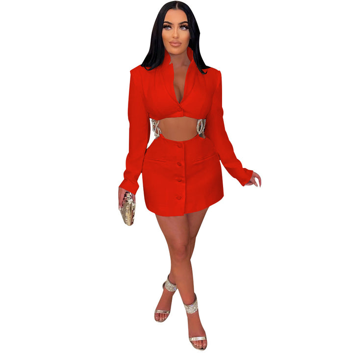 Dame Cropped Blazer-Jakke med figursyet Mini-Nederdel og taljeret Silhuet Stilla