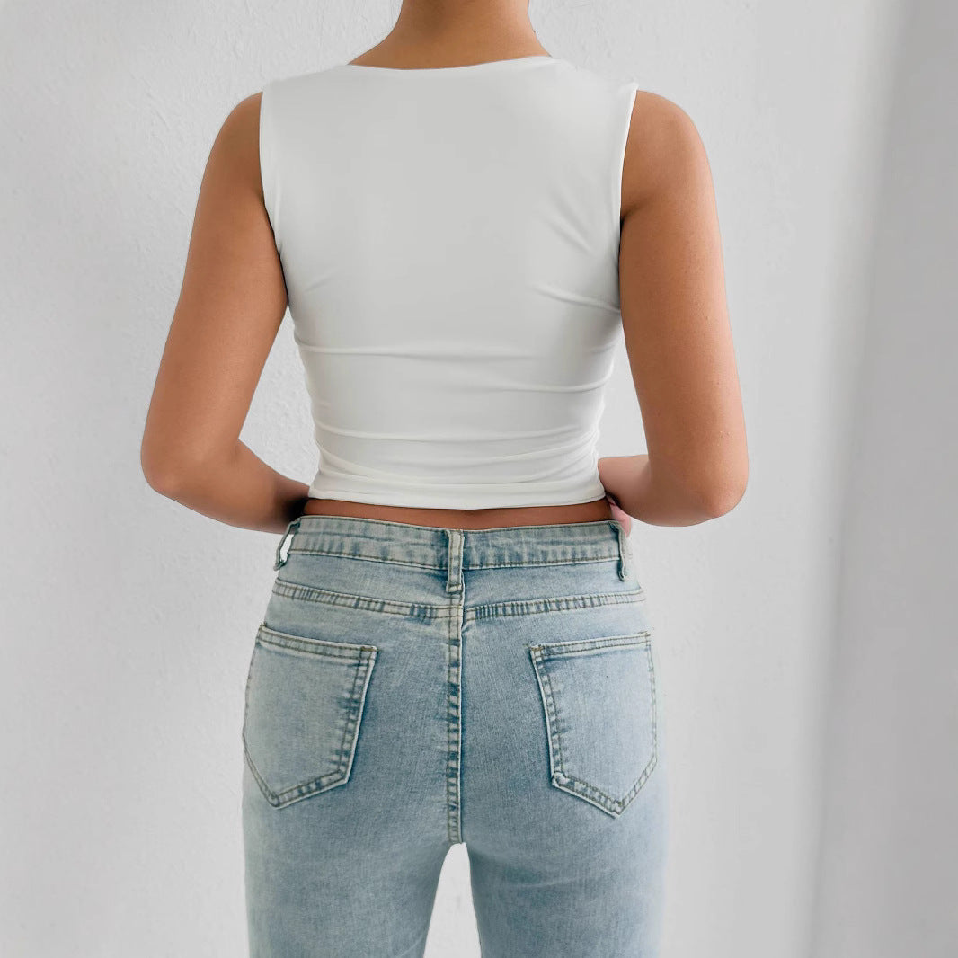 Dame figursyet crop-top med dyb V-udskæring Skovae