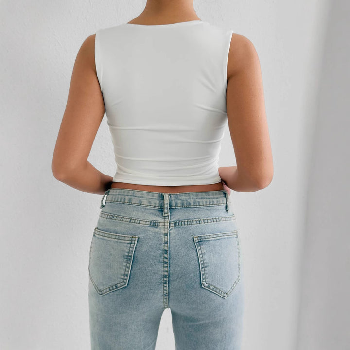 Dame figursyet crop-top med dyb V-udskæring Skovae