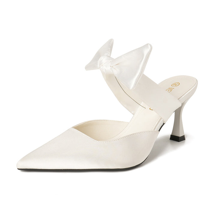 Dame Sling-pumps med elegant sløjfeapplikation og spids design Stilla