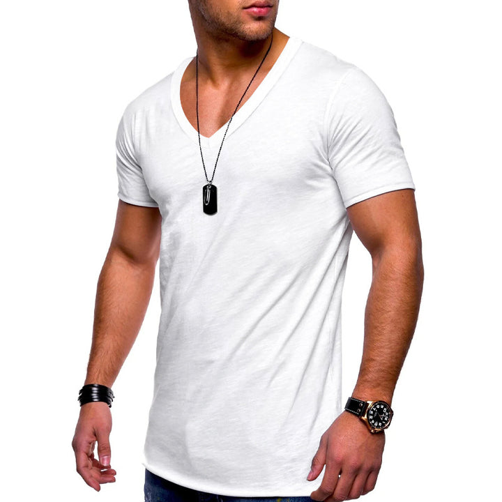 Herren nan V-hals T-shirt i fin jersey med smal silhuet og flade sømme Skovae