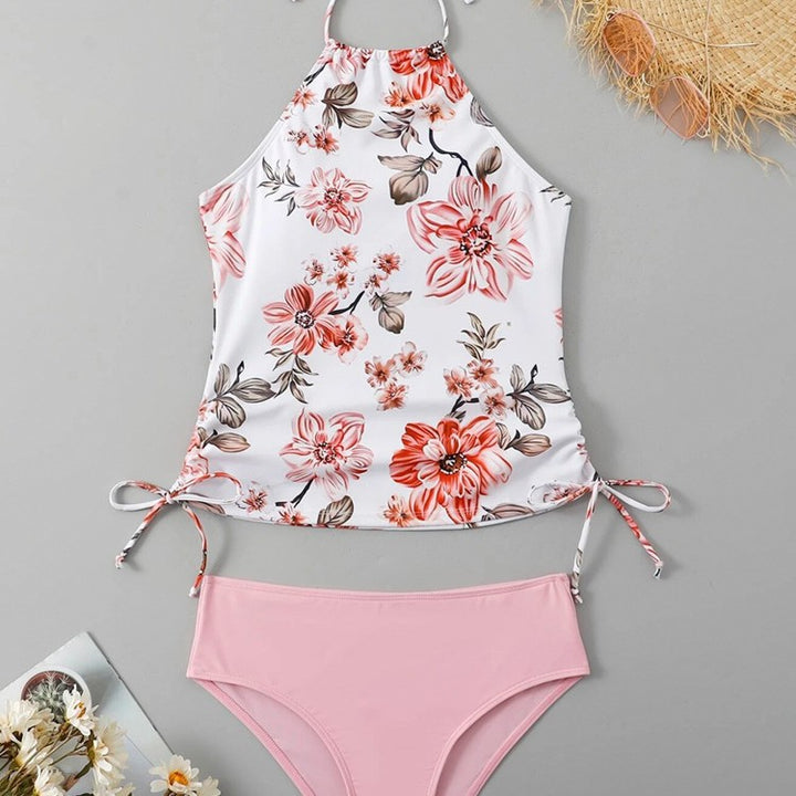 Damer Snittet Tankini med blomstret design og justerbare stropper Skovae