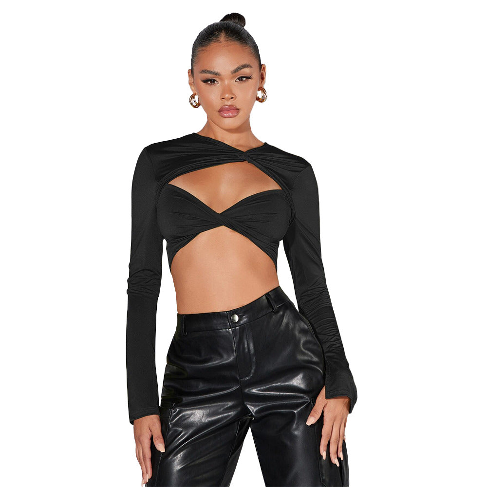Dame Crop Top med sofistikerede drapering detaljer og lange ærmer Stilla