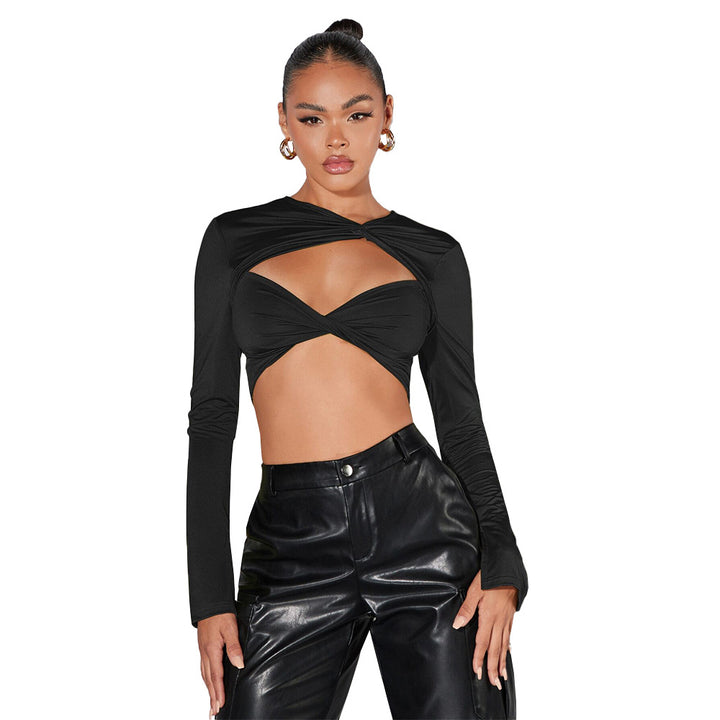 Dame Crop Top med sofistikerede drapering detaljer og lange ærmer Stilla