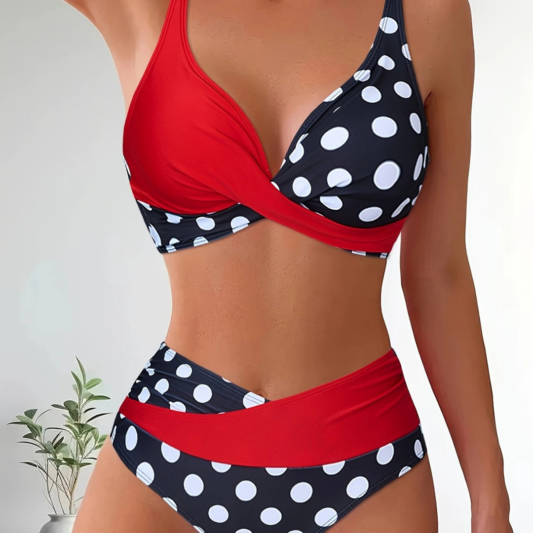 Dame bikini sæt med kontrasterende indpakningsdesign og høj talje Stilla