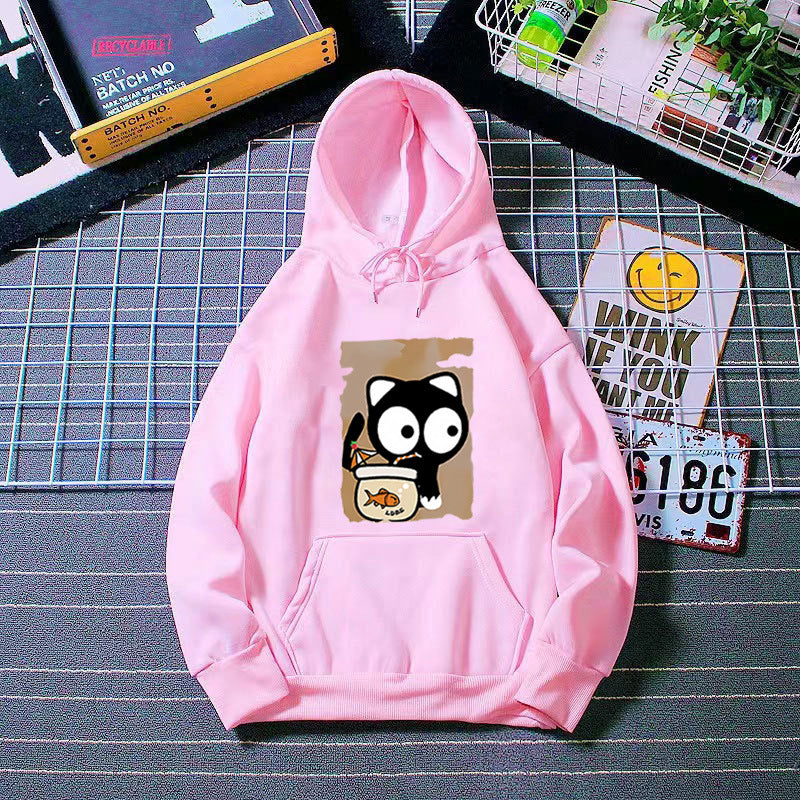 Kvinders hætte sweatshirt med sødt katte design Skovae