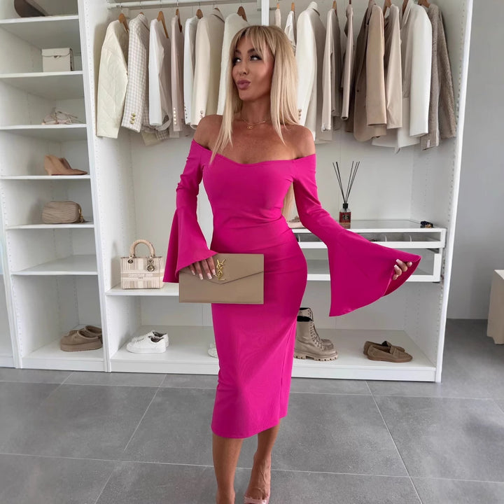Dame Off-Shoulder klokkeærme midi kjole Stilla