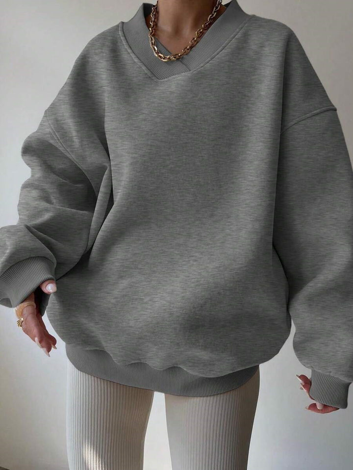Kvinder Oversized Sweatshirt med V-hals og brede ærmekanter Skovae