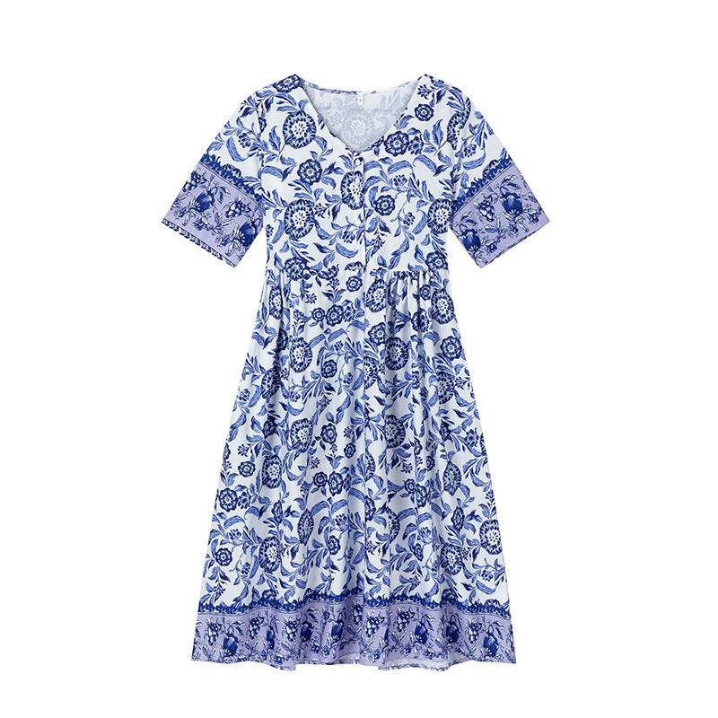 Dame Elegant Vintage Blomster Midi Kjole Stilla