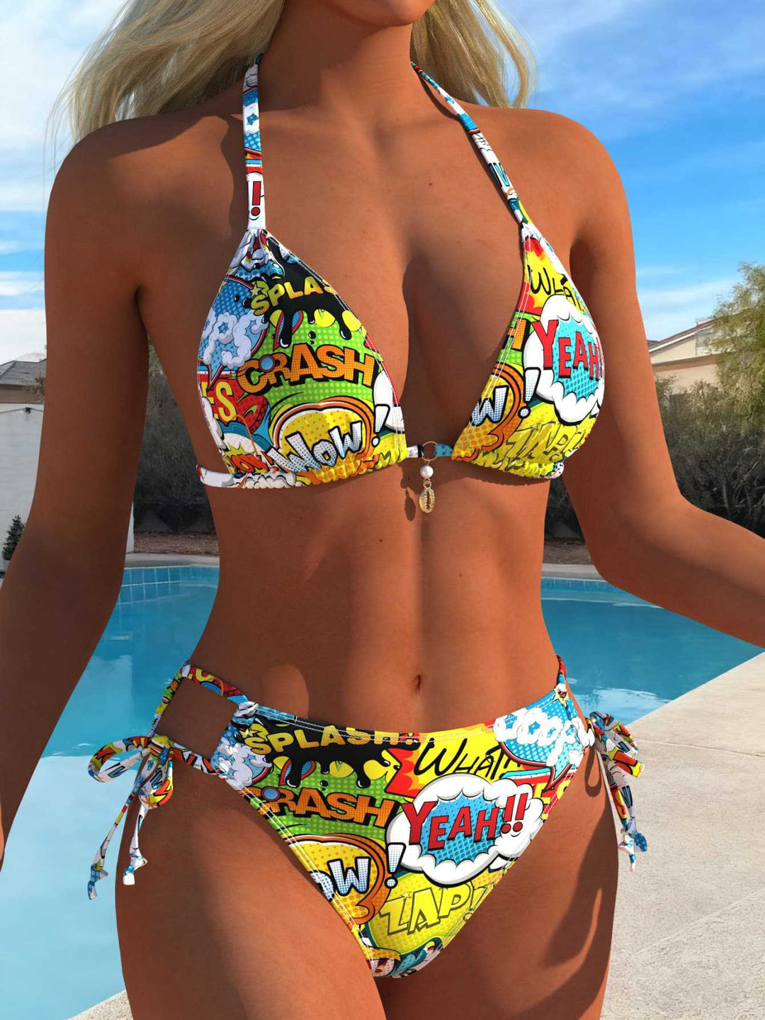 Dame Triangle-Bikini-Sæt med justerbare stropper og trendy snøre detaljer Skovae