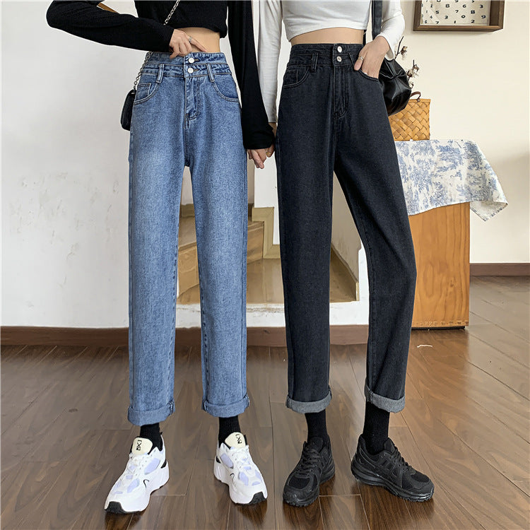 Kvindernes højtaljede mom jeans med aftagelige søm Stilla