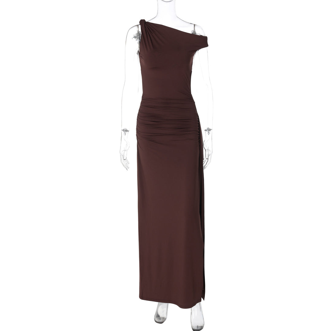 Dame Elegant Maxikjole med asymmetrisk snit og rynkede detaljer Stilla