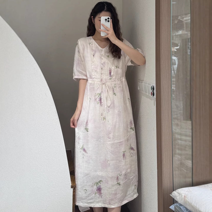 Dame Floral Maxi Kjole med justerbar talje Stilla