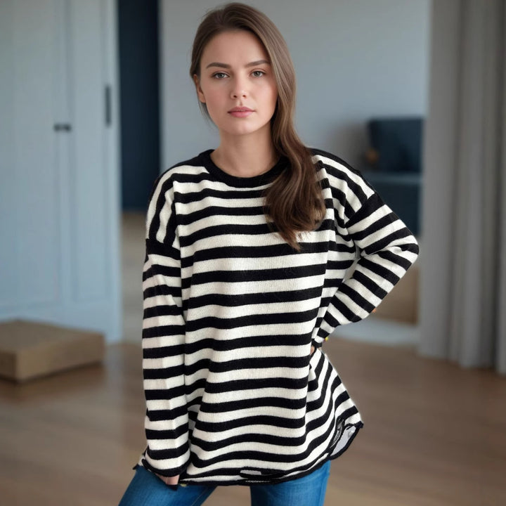 Kvinders strikket oversized sweater med afslappet stribemønster Stilla