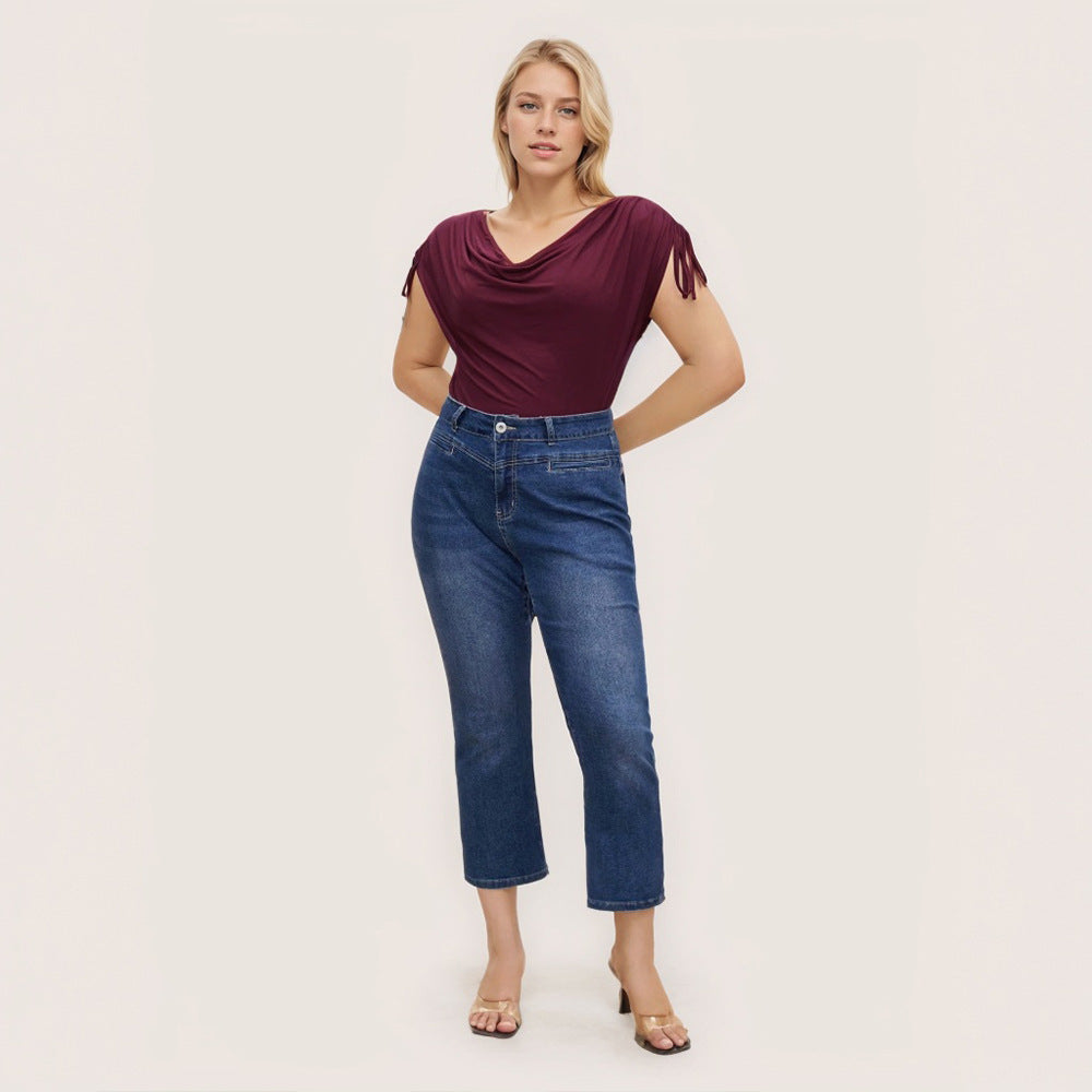 Dame elegant top med afslappet drapering og sidelæns bindebånd Skovae