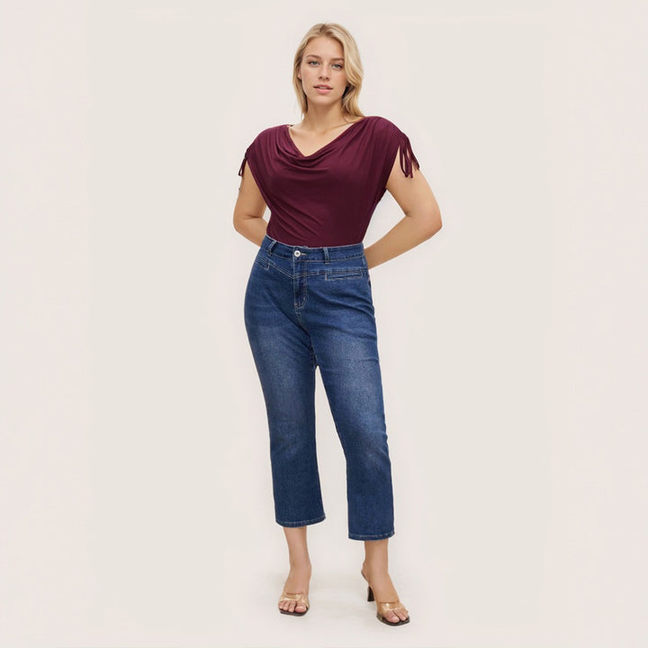 Dame elegant top med afslappet drapering og sidelæns bindebånd Skovae