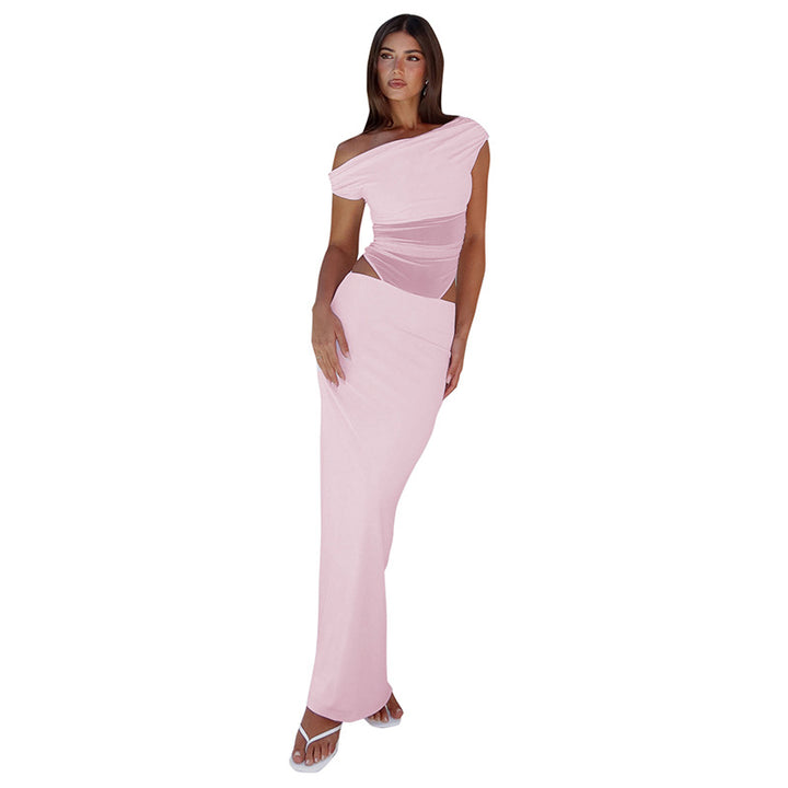 Femme Elegantes Ene-Skulder Maxi Kjole med Volantdetalje Stilla
