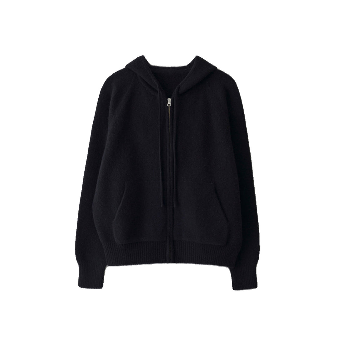 Dame afslappet zip-hoodie i blød uldblanding med praktiske lommer og elastiske manchetter Stilla