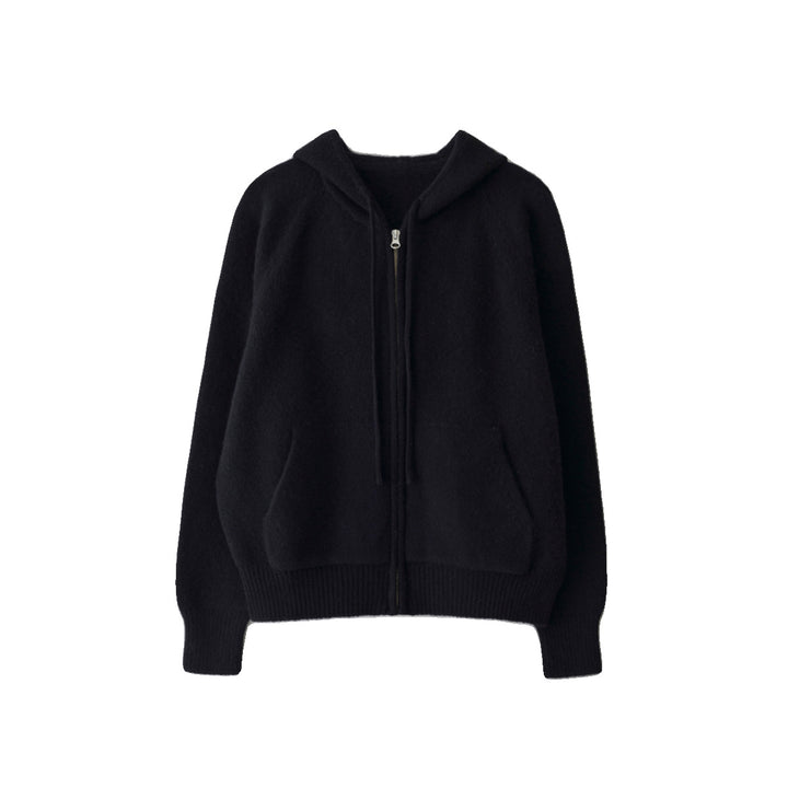 Dame afslappet zip-hoodie i blød uldblanding med praktiske lommer og elastiske manchetter Stilla
