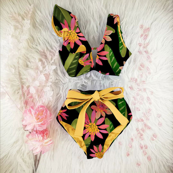 Dame bikini-sæt med høj talje og elegante flæser Stilla